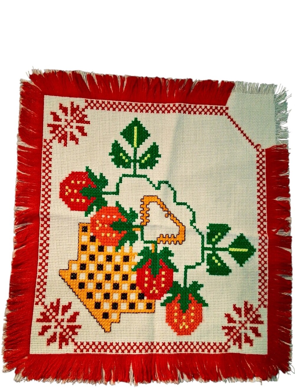Handmade Ukrainian like Strawberry Cross-Stitch Table Accent 3002